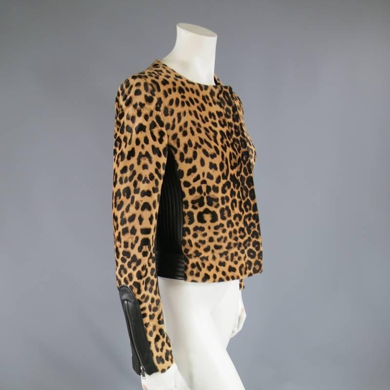 A.L.C. Size 8 Tan & Black Cheetah Leopard Pony Hair Biker Jacket In Excellent Condition In San Francisco, CA
