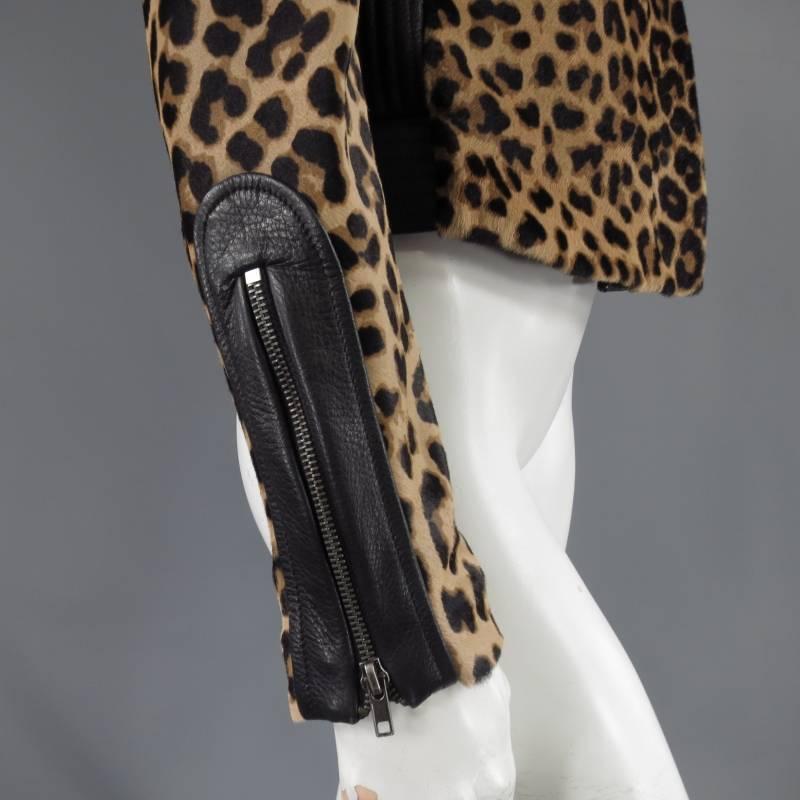 Women's A.L.C. Size 8 Tan & Black Cheetah Leopard Pony Hair Biker Jacket
