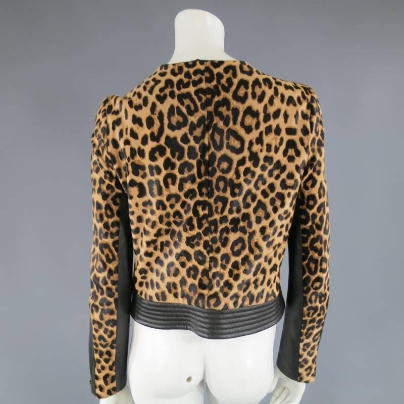 A.L.C. Size 8 Tan & Black Cheetah Leopard Pony Hair Biker Jacket 1