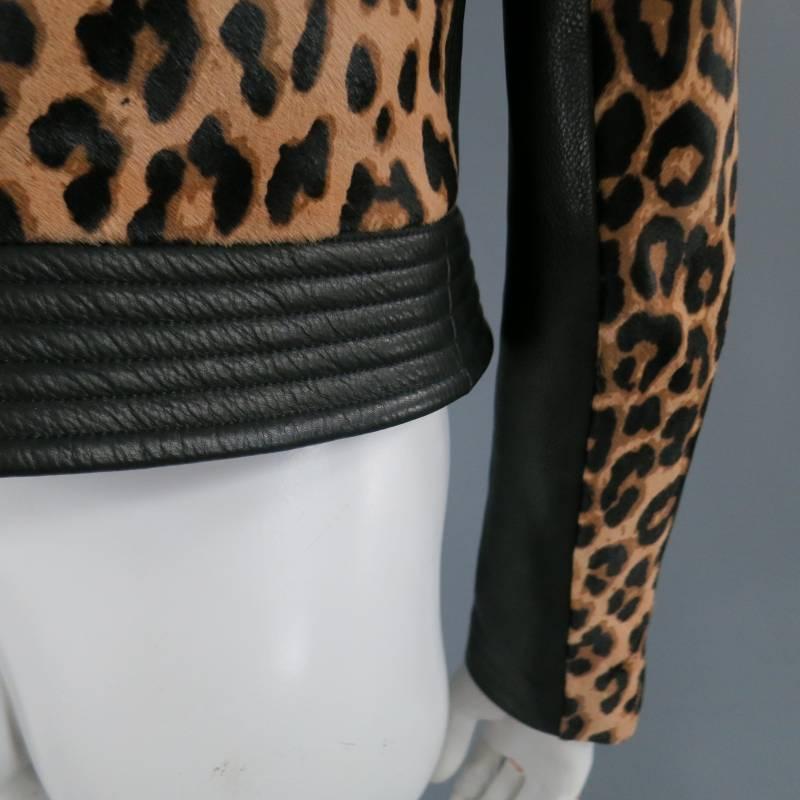 A.L.C. Size 8 Tan & Black Cheetah Leopard Pony Hair Biker Jacket 2