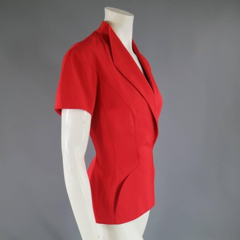 Women's MUGLER Size 6 Red Shourt Sleeve Velcro Blazer Jacket