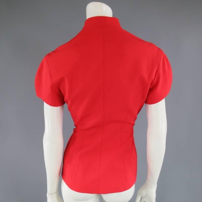 MUGLER Size 6 Red Shourt Sleeve Velcro Blazer Jacket 2