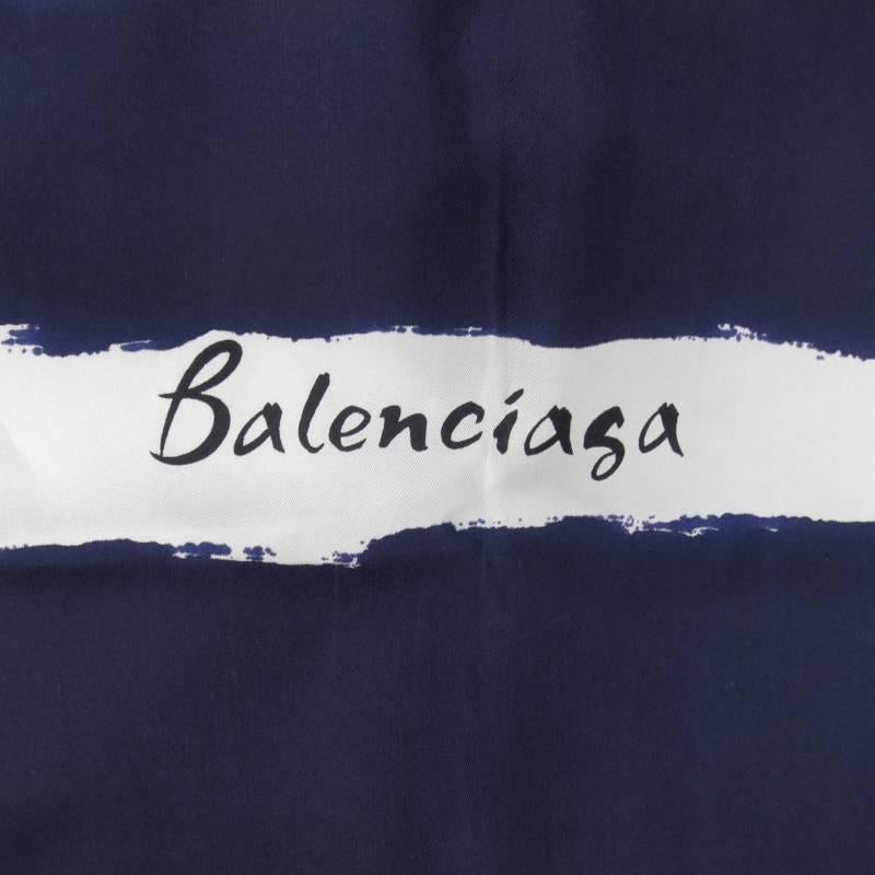 Beige Vintage BALENCIAGA Navy White & Yellow Brush Stroke Striped Silk Scarf