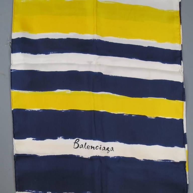 Vintage BALENCIAGA Navy White and Yellow Brush Stroke Striped Silk Scarf at  1stDibs | vintage balenciaga scarf, balenciaga scarf vintage, yellow and  white scarf