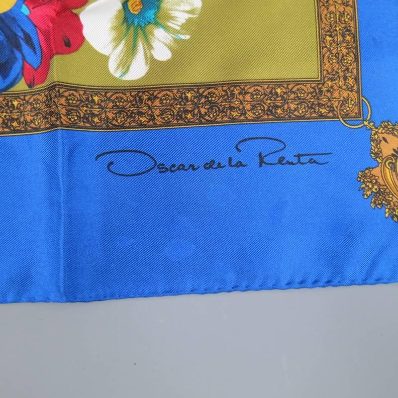 Vintage OSCAR DE LA RENTA Blue Silk Scarves 6