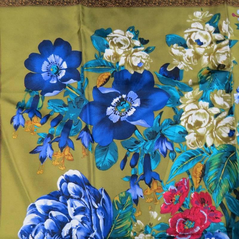 Vintage OSCAR DE LA RENTA Blue Silk Scarves 1