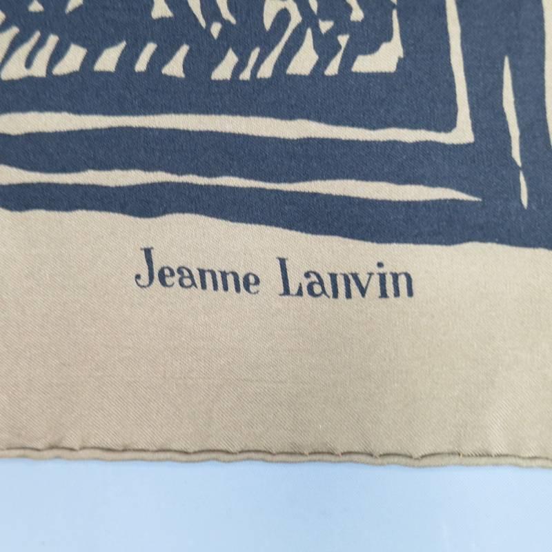 Vintage LANVIN Taupe & Black Silk Graphic Scarf 2