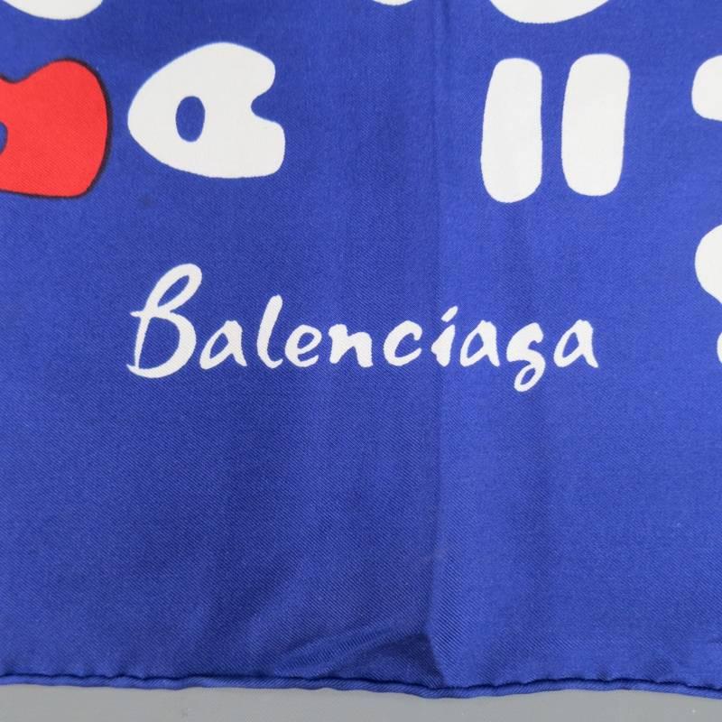 Vintage BALENCIAGA Navy Red & White Letters Silk Scar In Excellent Condition In San Francisco, CA