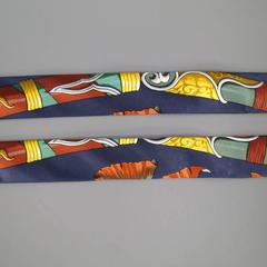 HERMES Navy Novelty Print Silk Suspenders
