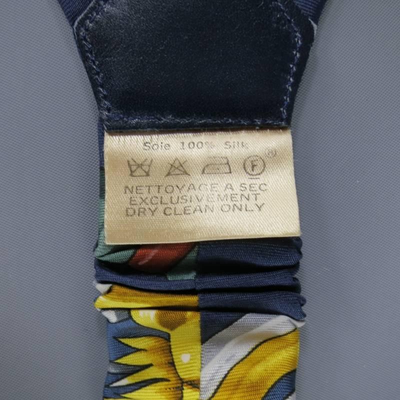 HERMES Navy Novelty Print Silk Suspenders 1