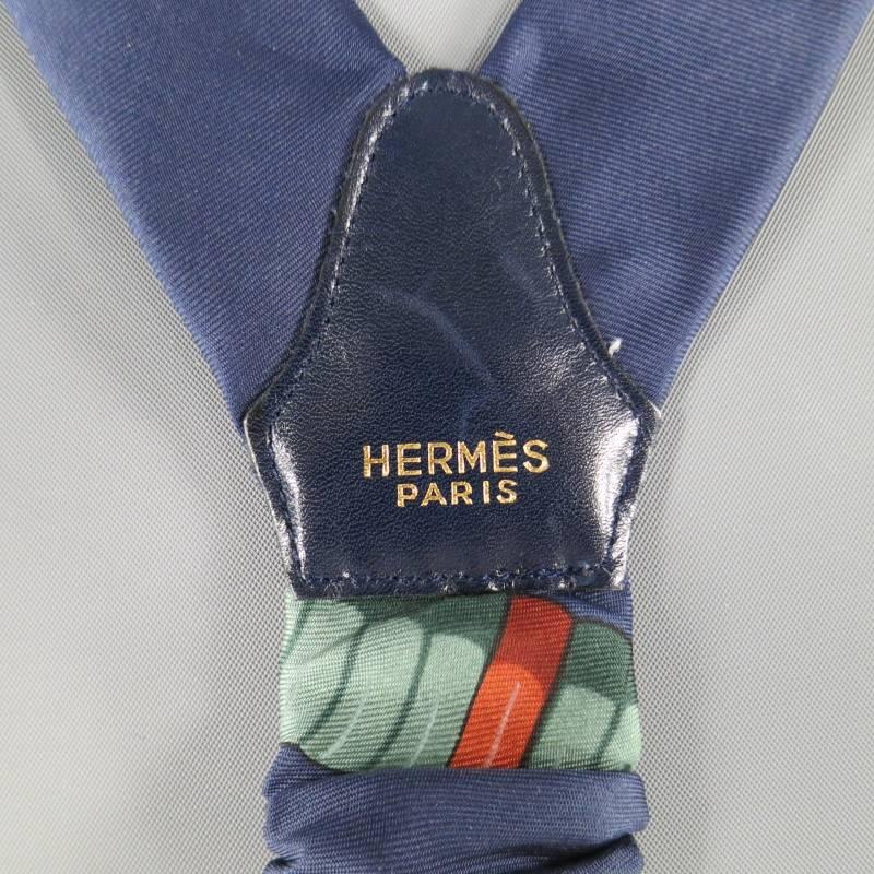 HERMES Navy Novelty Print Silk Suspenders 3