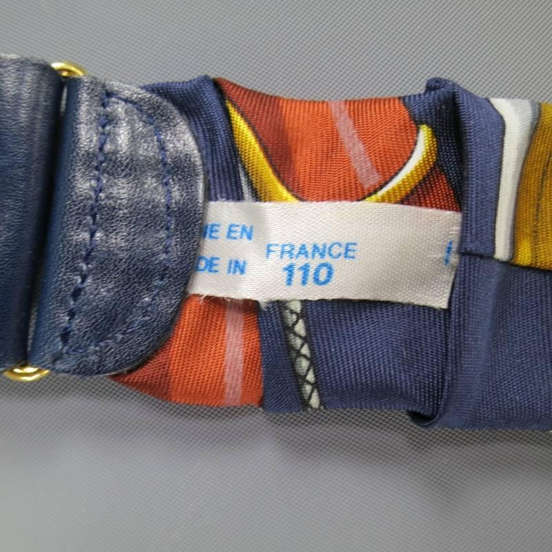 HERMES Navy Novelty Print Silk Suspenders 2