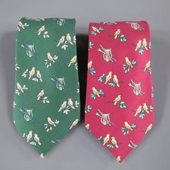 HERMES Burgundy & Green Silk Tie Set