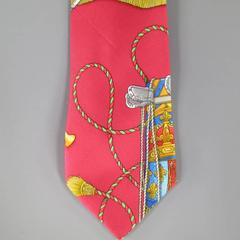 HERMES Black & Red LES TAMBOURS Tassels Print Silk Tie Set