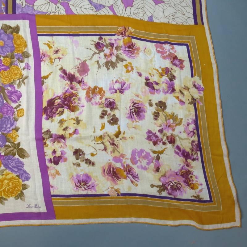 LORO PIANA Gold & Purple Floral Cashmere - Silk Rosae Scarf In Good Condition In San Francisco, CA