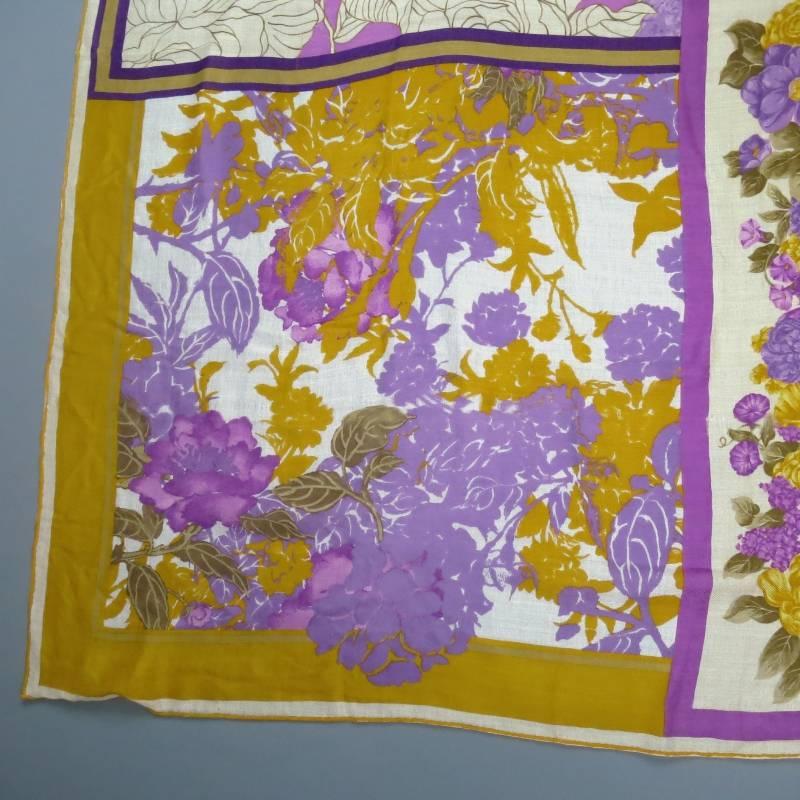 Brown LORO PIANA Gold & Purple Floral Cashmere - Silk Rosae Scarf