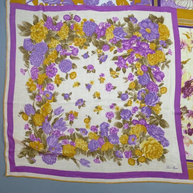 LORO PIANA Gold & Purple Floral Cashmere - Silk Rosae Scarf 1