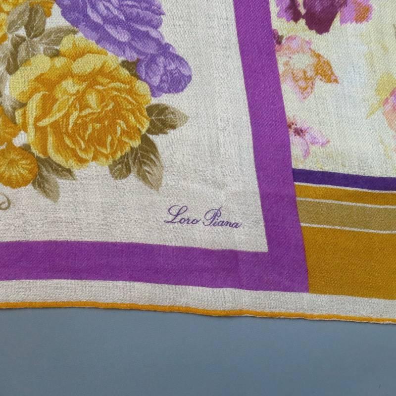 Women's LORO PIANA Gold & Purple Floral Cashmere - Silk Rosae Scarf