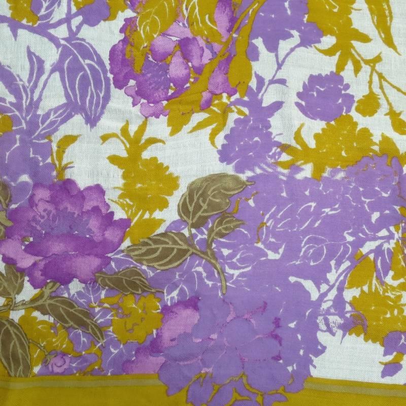 LORO PIANA Gold & Purple Floral Cashmere - Silk Rosae Scarf 2