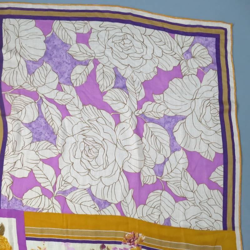 LORO PIANA Gold & Purple Floral Cashmere - Silk Rosae Scarf 3