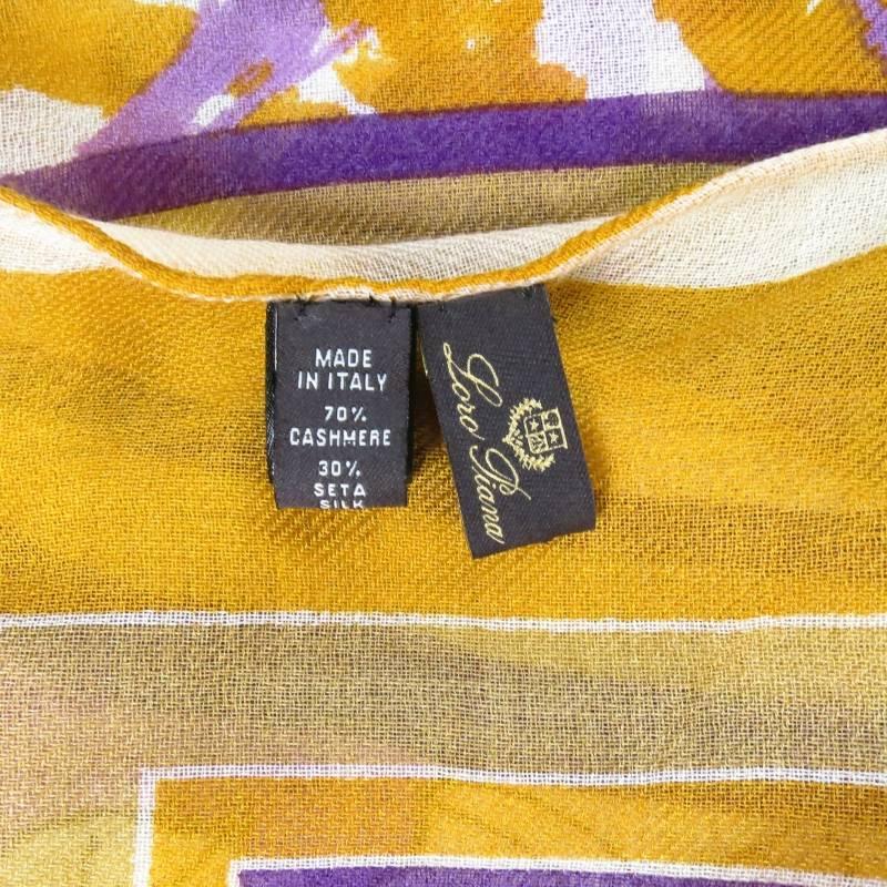 LORO PIANA Gold & Purple Floral Cashmere - Silk Rosae Scarf 5