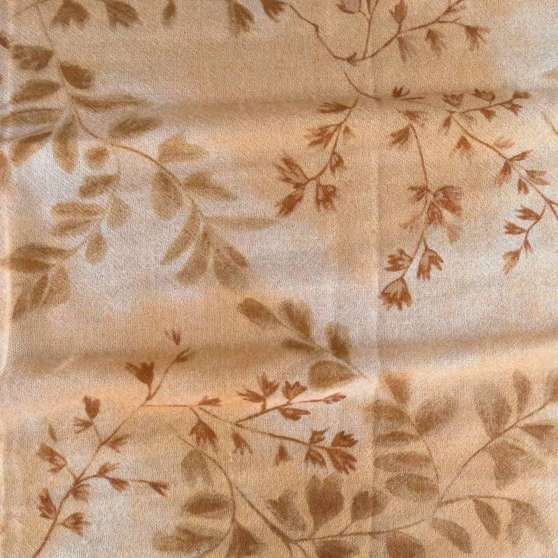 LORO PIANA Light Orange Tan Cashmere - Silk Brown Floral Print Scarf 2