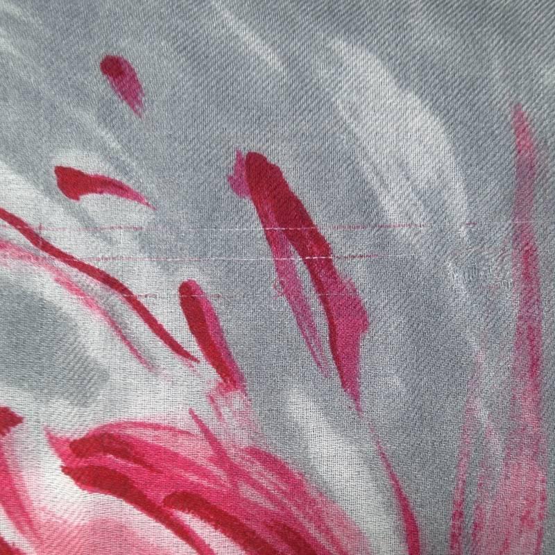 LORO PIANA Red Pink & Gray Cashmere - Silk Floral Anemone Soffio Scarf 5