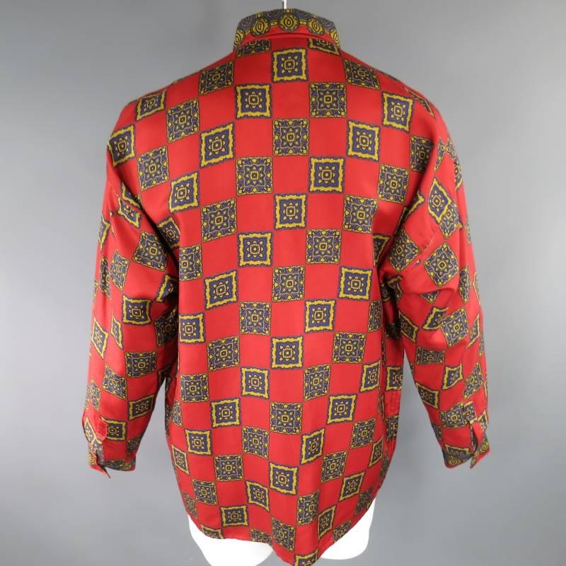 Vintage GIANNI VERSACE Men's Size M Red & Gold Scarf Print Long Sleeve Shirt 1