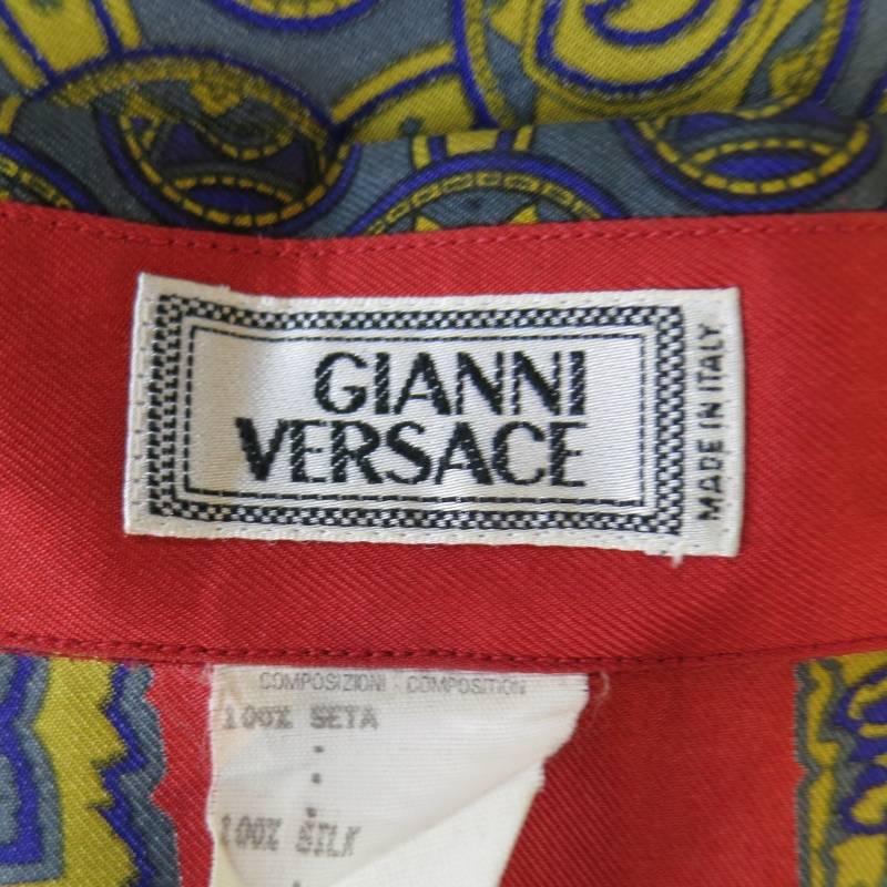 Vintage GIANNI VERSACE Men's Size M Red & Gold Scarf Print Long Sleeve Shirt 3