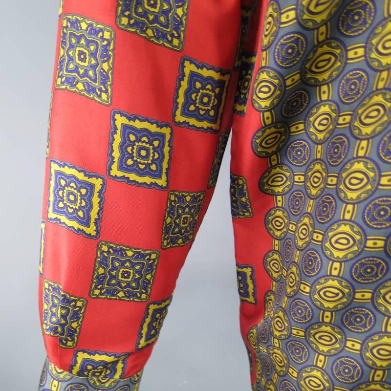 Brown Vintage GIANNI VERSACE Men's Size M Red & Gold Scarf Print Long Sleeve Shirt
