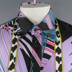 VERSUS by GIANNI VERSACE Size S Purple & Pink Palm Leaf Silk Long Sleeve Shirt