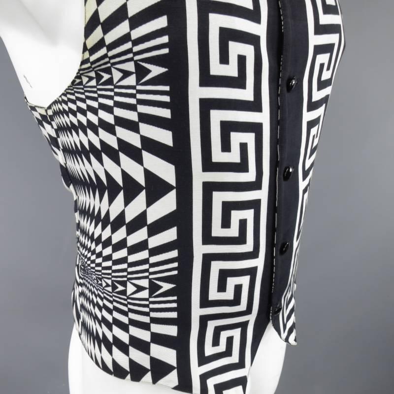 Vintage GIANNI VERSACE Men's 40 Black & White Geometric Print Viscose Blend Vest 1