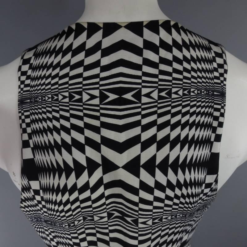 Vintage GIANNI VERSACE Men's 40 Black & White Geometric Print Viscose Blend Vest 6