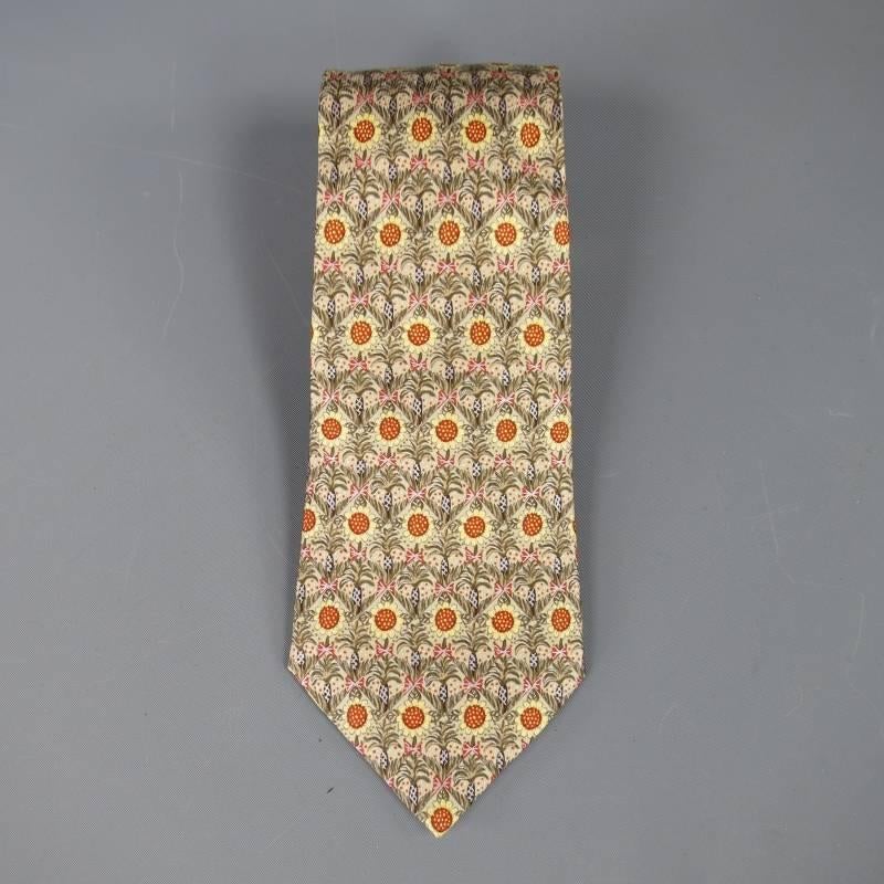 Brown HERMES Beige Marigold and Agave Palm Printed Tie Set