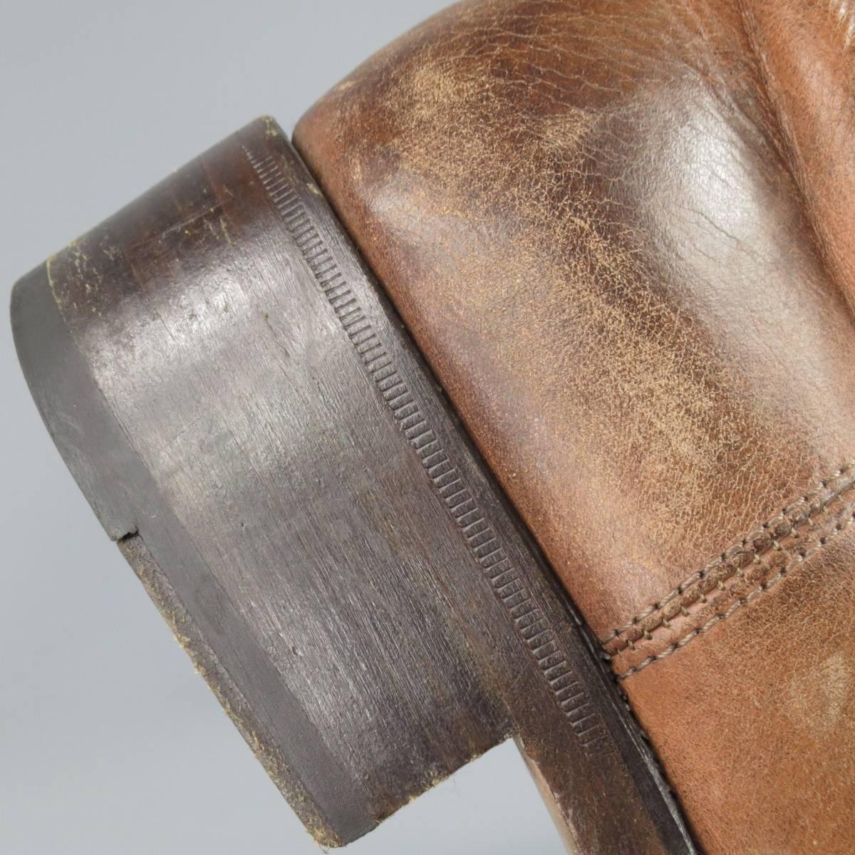 Beige MAISON MARTIN MARGIELA Size 10.5 Rust Brown Leather Workman Boots