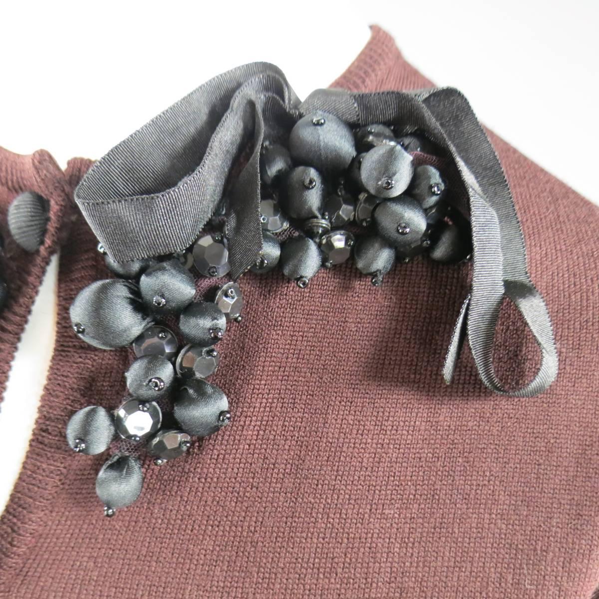 VALENTINO Size 12 Brown Wool Beaded Applique Batwing Cardigan In Excellent Condition In San Francisco, CA