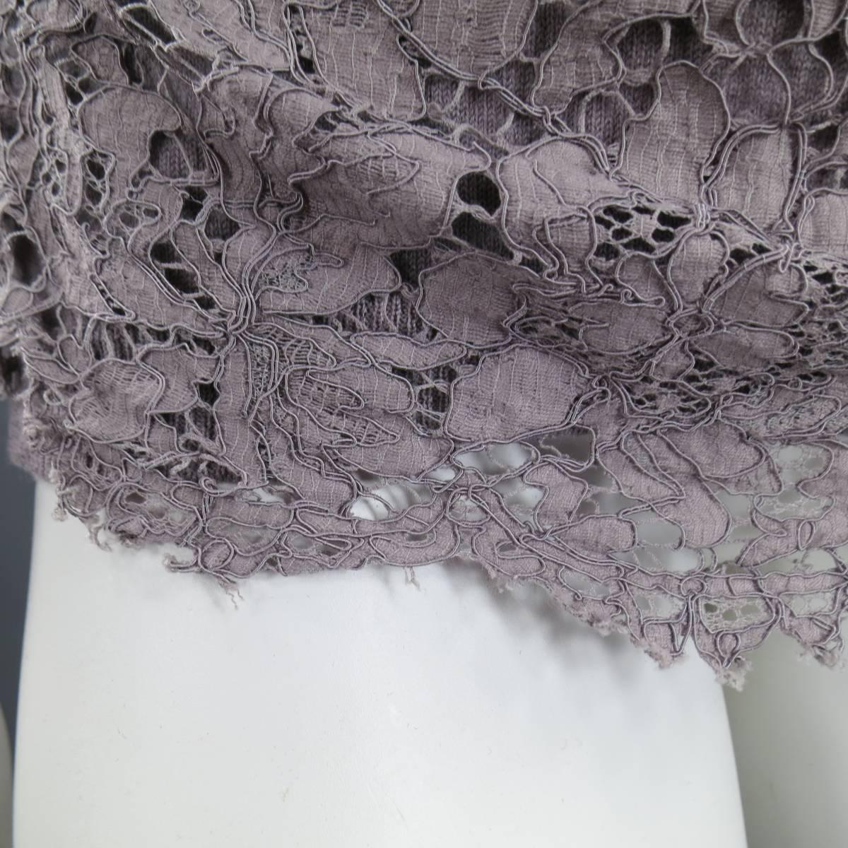 Gray VALENTINO Size L Mauve Virgin Wool Lace Panel Turtleneck