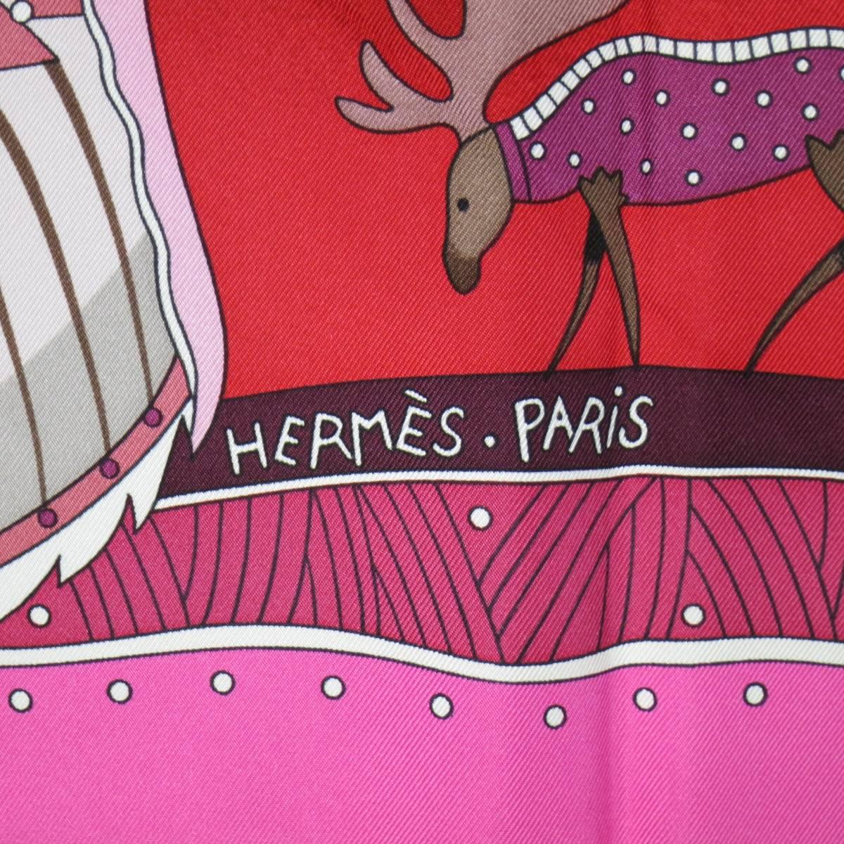 HERMES Red & Pink La Vie du Grand Nord The Nordic Life Silk Scarf 2