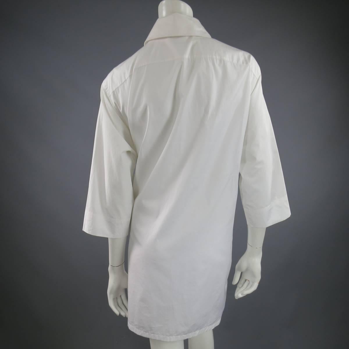 CHANEL Size 10 White Cotton Equestrian Ruffle Collar Shirt Dress 1