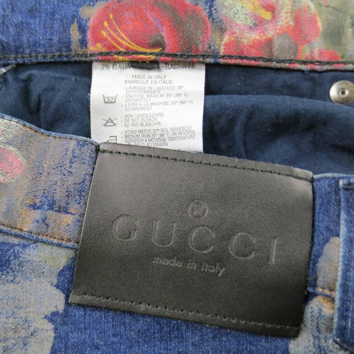 GUCCI Size 30 Floral Painted Medium Wash Jeans 2001 2