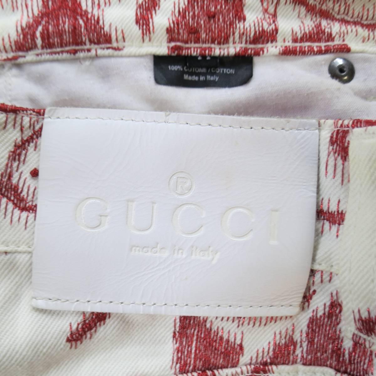GUCCI Size 28 White Embroidered Florall Pants Spring 2000 5