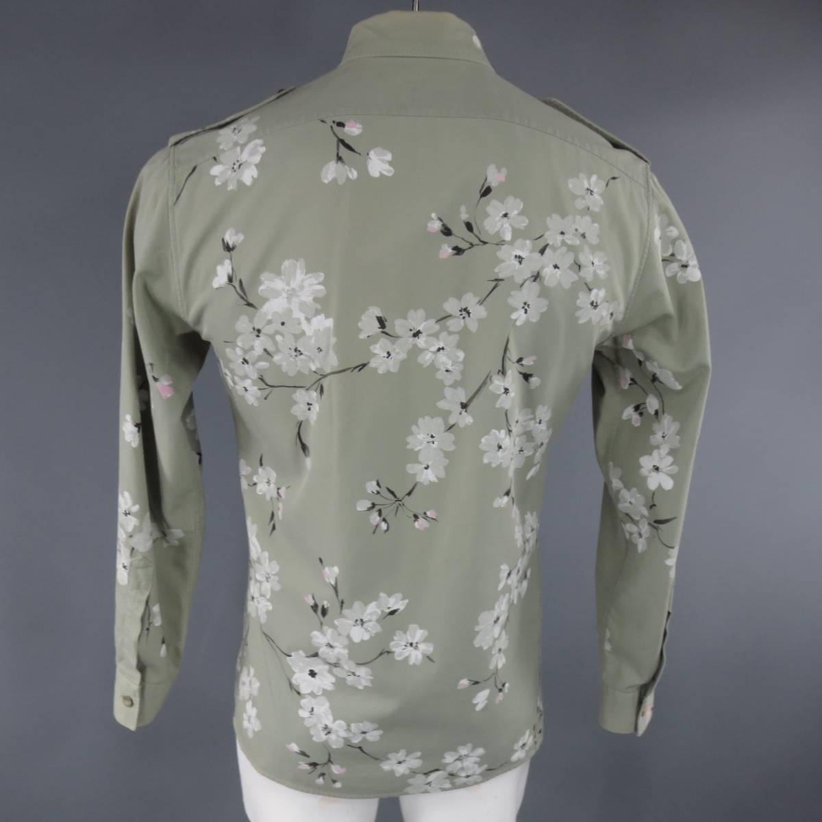 GUCCI Size M Green Painted Blossom Cotton Long Sleeve Shirt Spring 2003 2