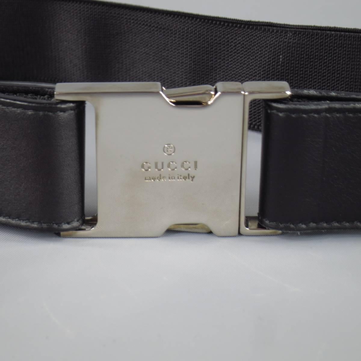 Black GUCCI Size 34 Grey & White Elastic Belt