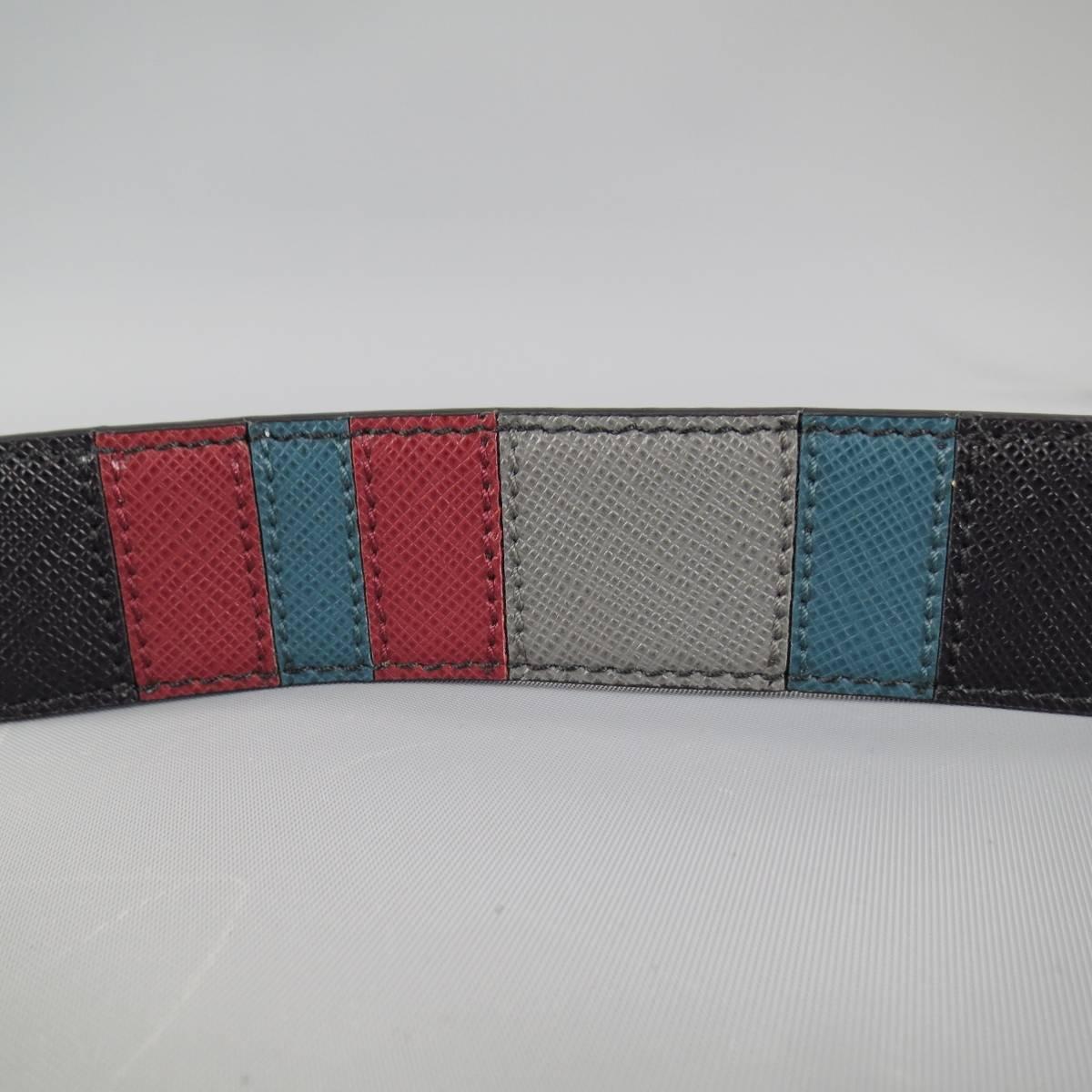 PRADA Size 40 Black Leather patchwork Belt 2