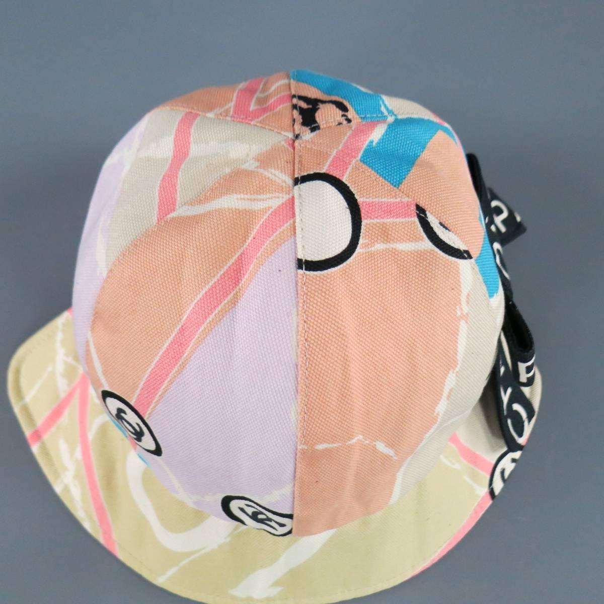 Women's CHANEL Pastel Print Black Bow Cotton Half Brim Hat
