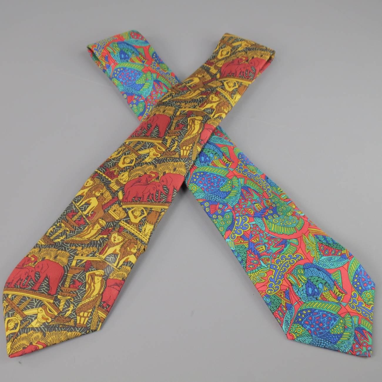 HERMES Paisley Fish, Lion & Elephant Safari Silk Tie Set 1