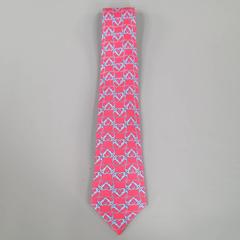 HERMES Red & Blue Horsebit Hoops Print Silk Tie