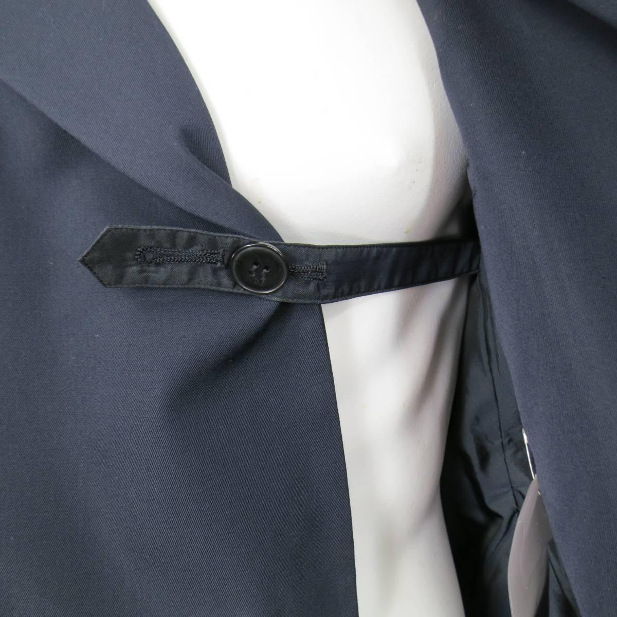 Gray YOHJI YAMAMOTO 40 Navy Wool Asymmetrical Black Leather Details Jacket