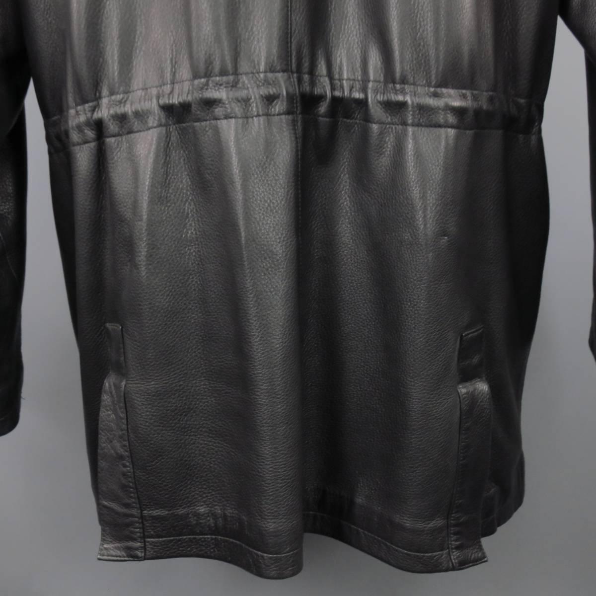 Men's LORO PIANA Jacket 44 Black Leather Waist Cashmere Lining 'Horsey' Coat