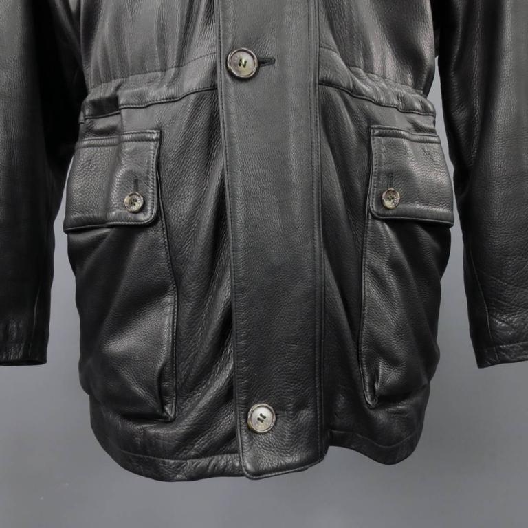 LORO PIANA Jacket 44 Black Leather Waist Cashmere Lining 'Horsey' Coat ...